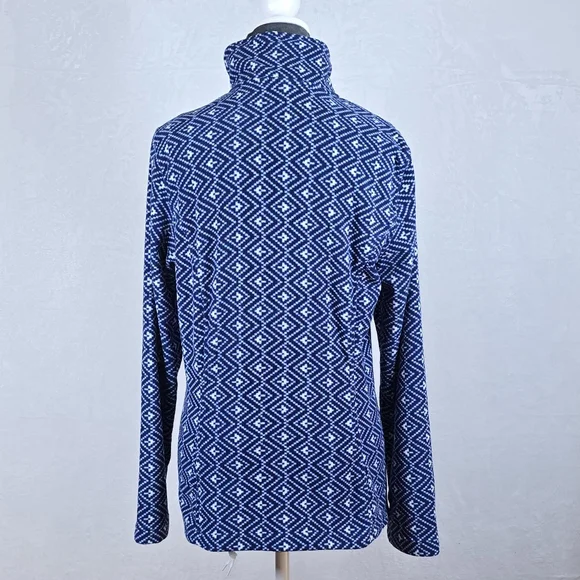 Lands' End Blue Geometric Fair Isle Fleece Pullover Preppy Winter Chic Sz.Small - Picture 5 of 14